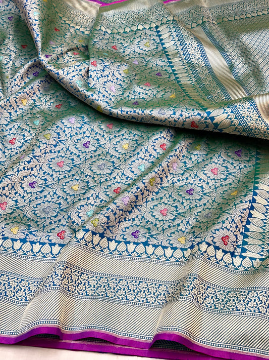 Peacock Green Designer Handloom Pure Banarasi Katan by Katan Silk Kadhwa weave Brocade Saree