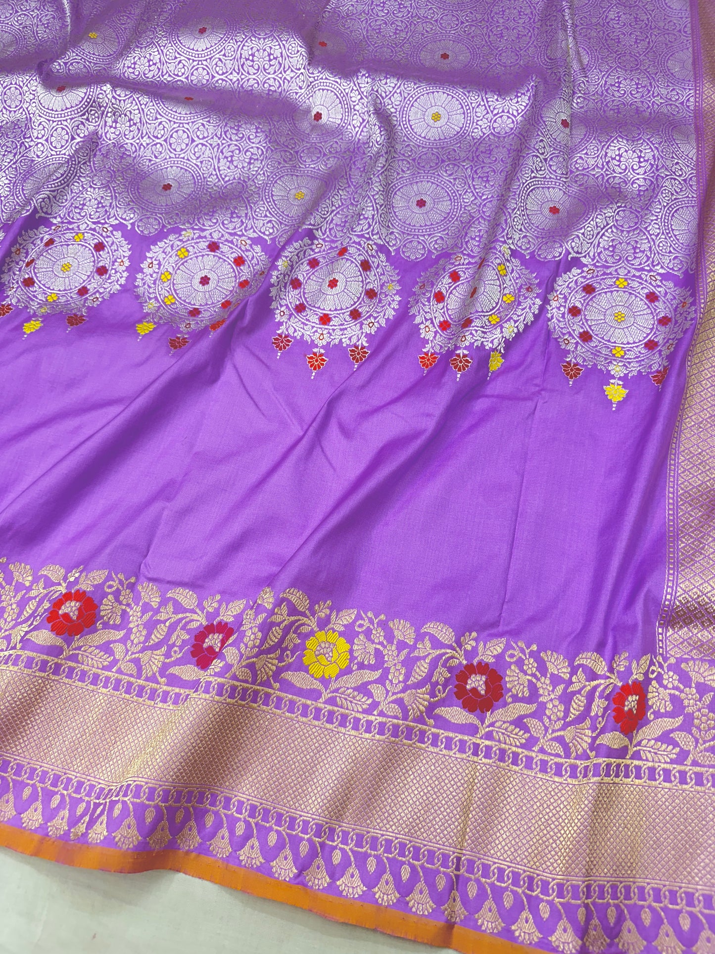 Lavender Skirt Pattern Designer Handloom Pure Banarasi Katan by Katan Silk Kadhwa weave Saree