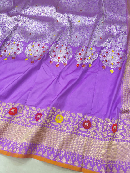 Lavender Skirt Pattern Designer Handloom Pure Banarasi Katan by Katan Silk Kadhwa weave Saree