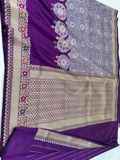 Purple Designer Handloom Pure Banarasi Katan by Katan Silk Kadhwa weave Saree