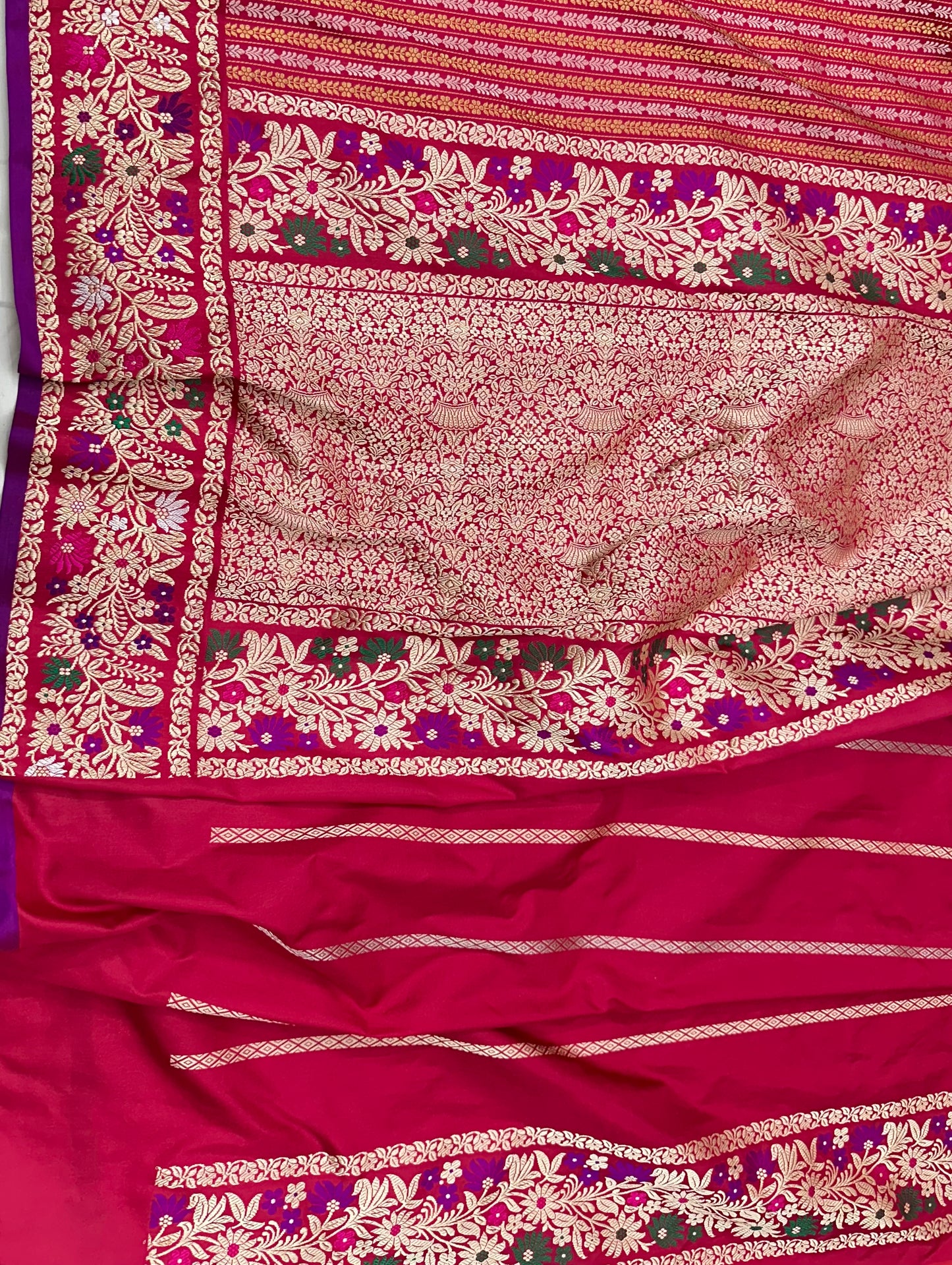 Red stripes Designer Handloom Pure Banarasi Katan by Katan Silk Kadhwa weave Saree