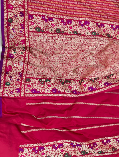 Red stripes Designer Handloom Pure Banarasi Katan by Katan Silk Kadhwa weave Saree