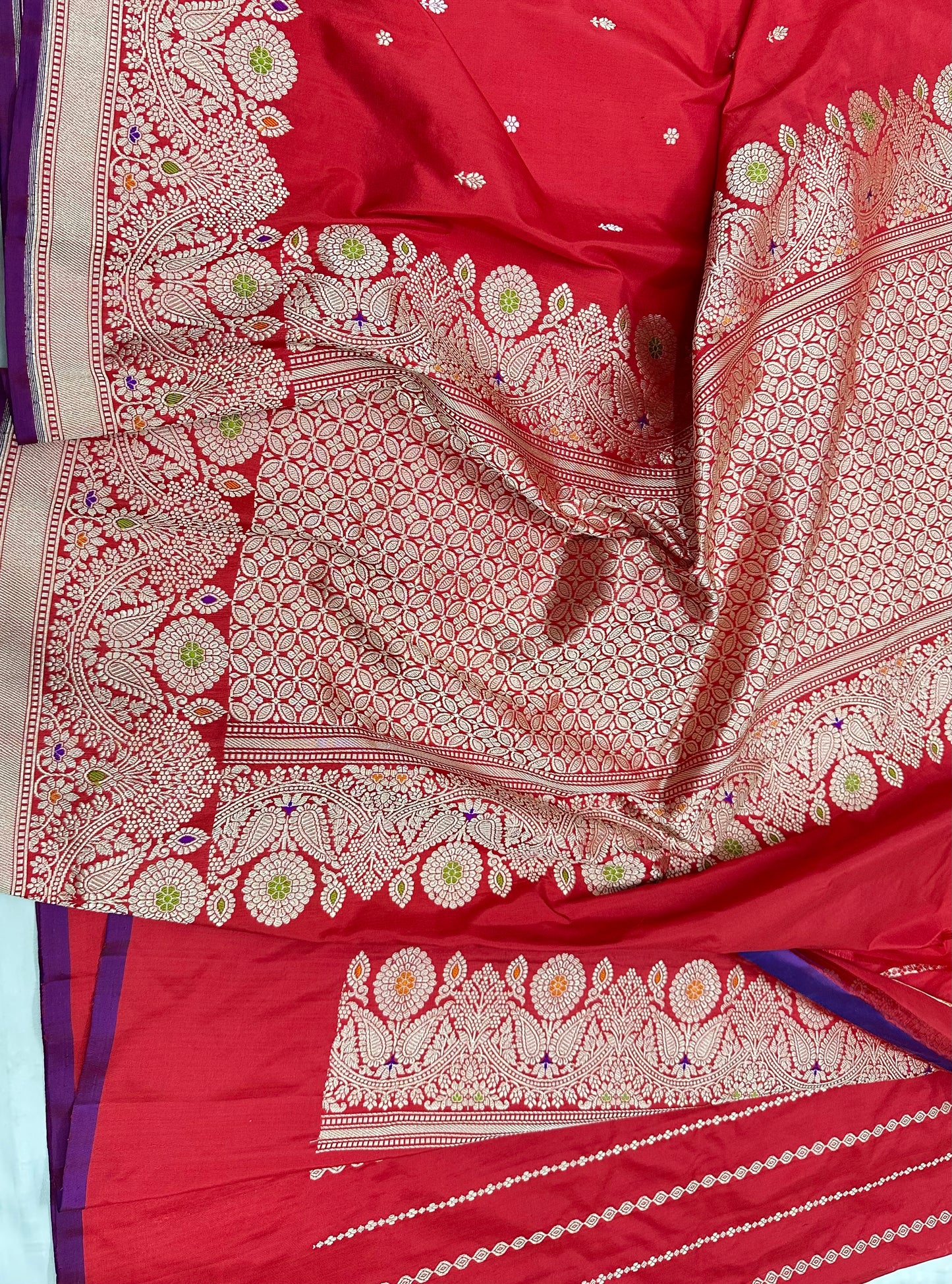 Red Handloom Pure Banarasi Katan by Katan Silk Kadhwa weave Saree