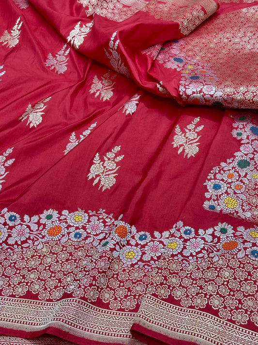 Red Designer Handloom Banarasi Katan by Katan Silk Saree