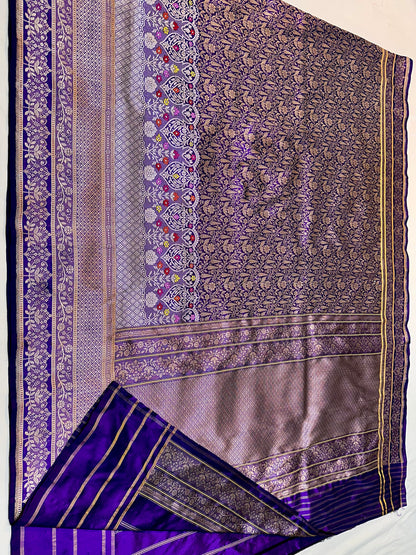 Purple Designer Handloom Pure Banarasi Katan by Katan Silk Kadhwa weave Saree