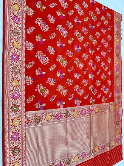 Red Pure Handloom Banarasi Katan by Katan Silk Kadhwa weave Saree