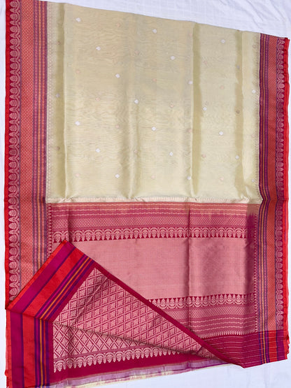 Golden zari Pure Banarasi Handloom Kadhwa weave organza Tissue Saree