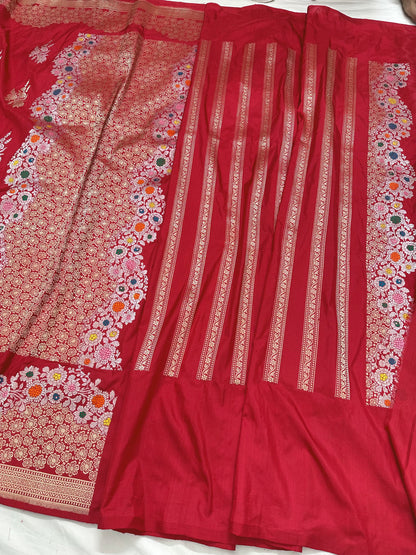 Red Designer Handloom Banarasi Katan by Katan Silk Saree