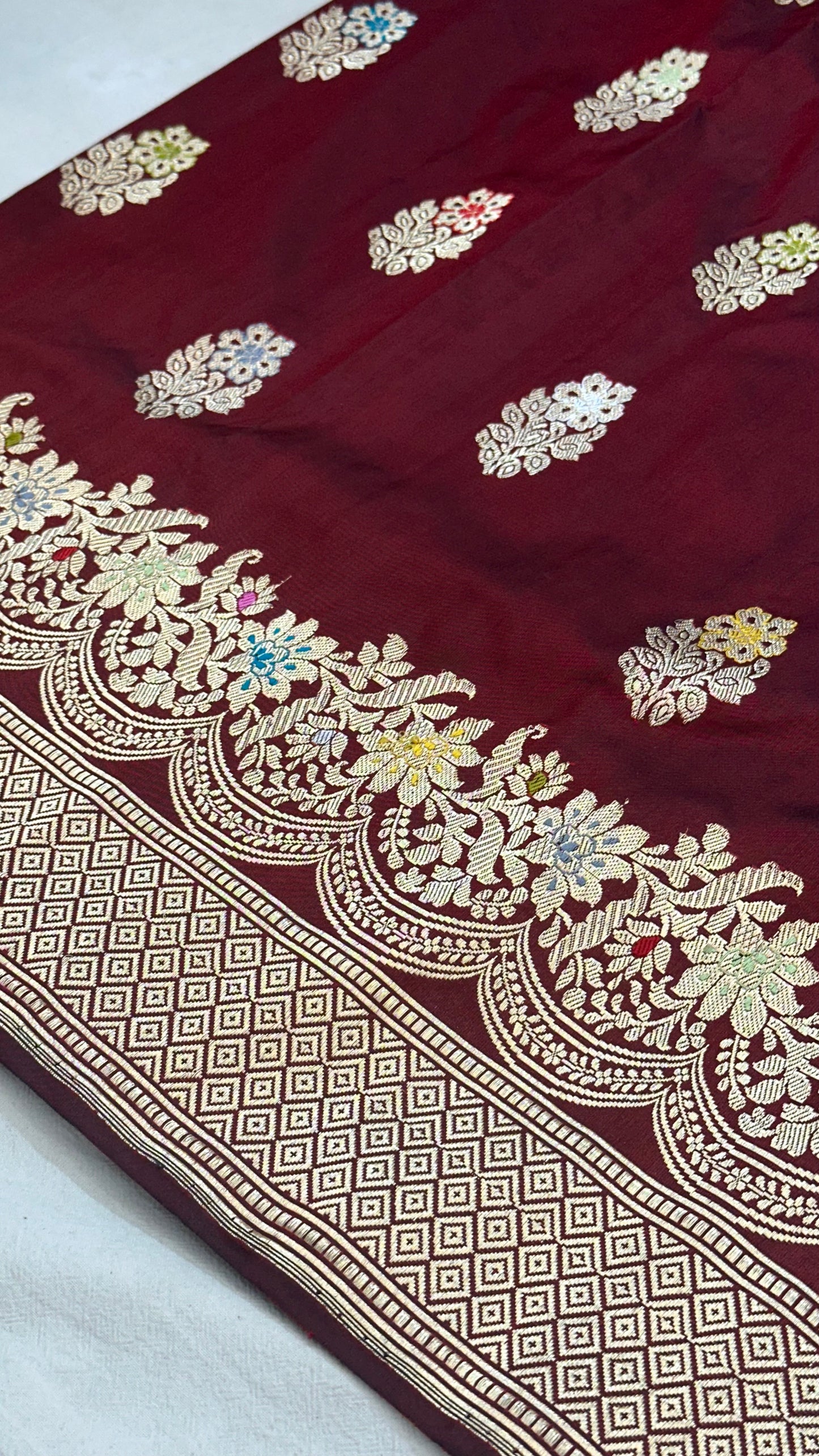 Maroon Designer Handloom Banarasi Katan by Katan Silk Saree