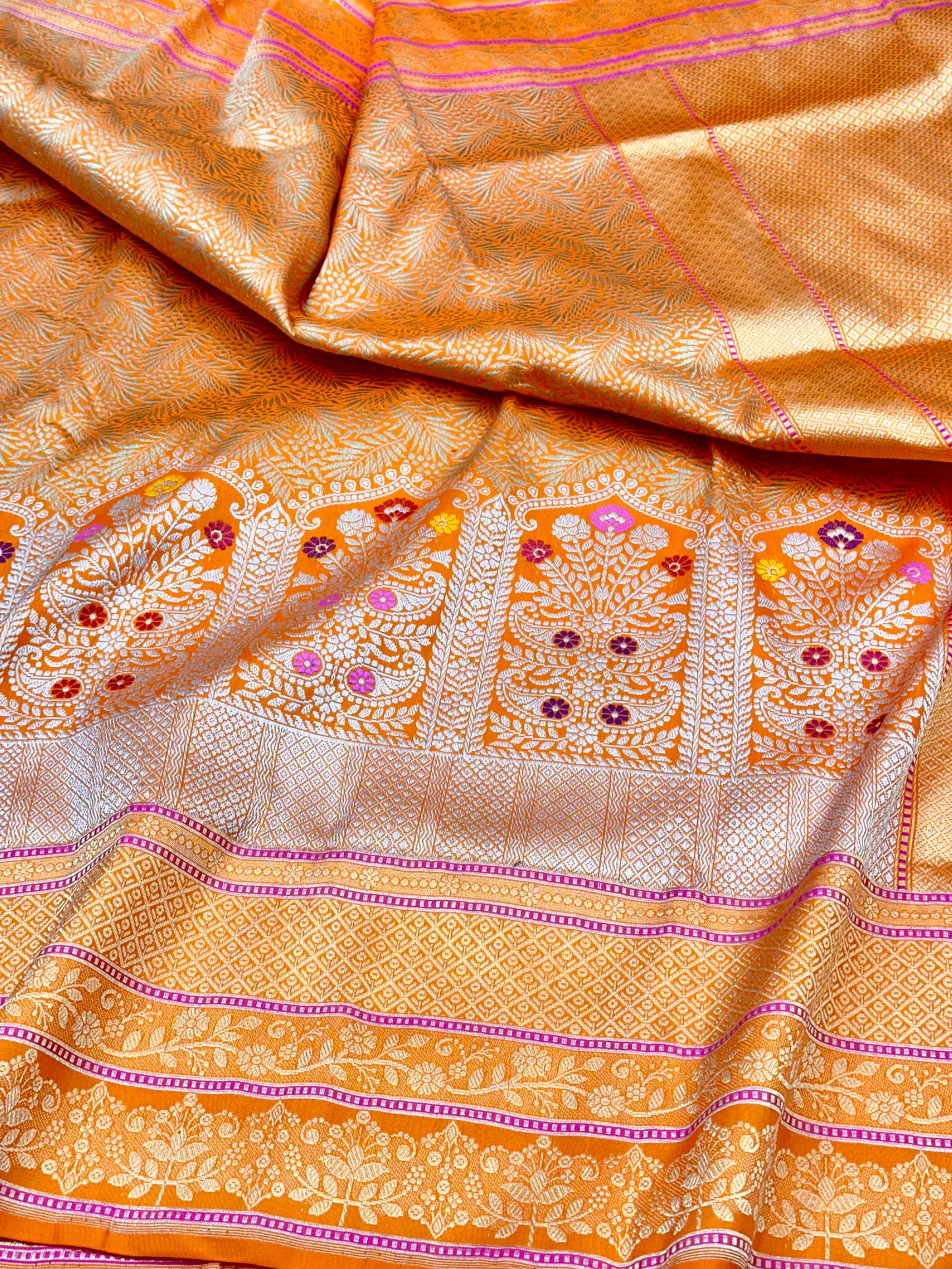 Orange Skirt Pattern Designer Handloom Banarasi Katan by Katan Silk Saree