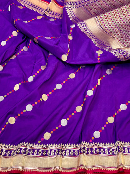 Purple Pure Handloom Banarasi Katan by Katan Silk Kadhwa weave Saree