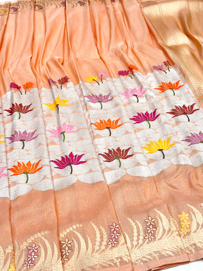 Peach Skirt Pattern Designer Handloom Banarasi Katan by Tissue Silk Saree
