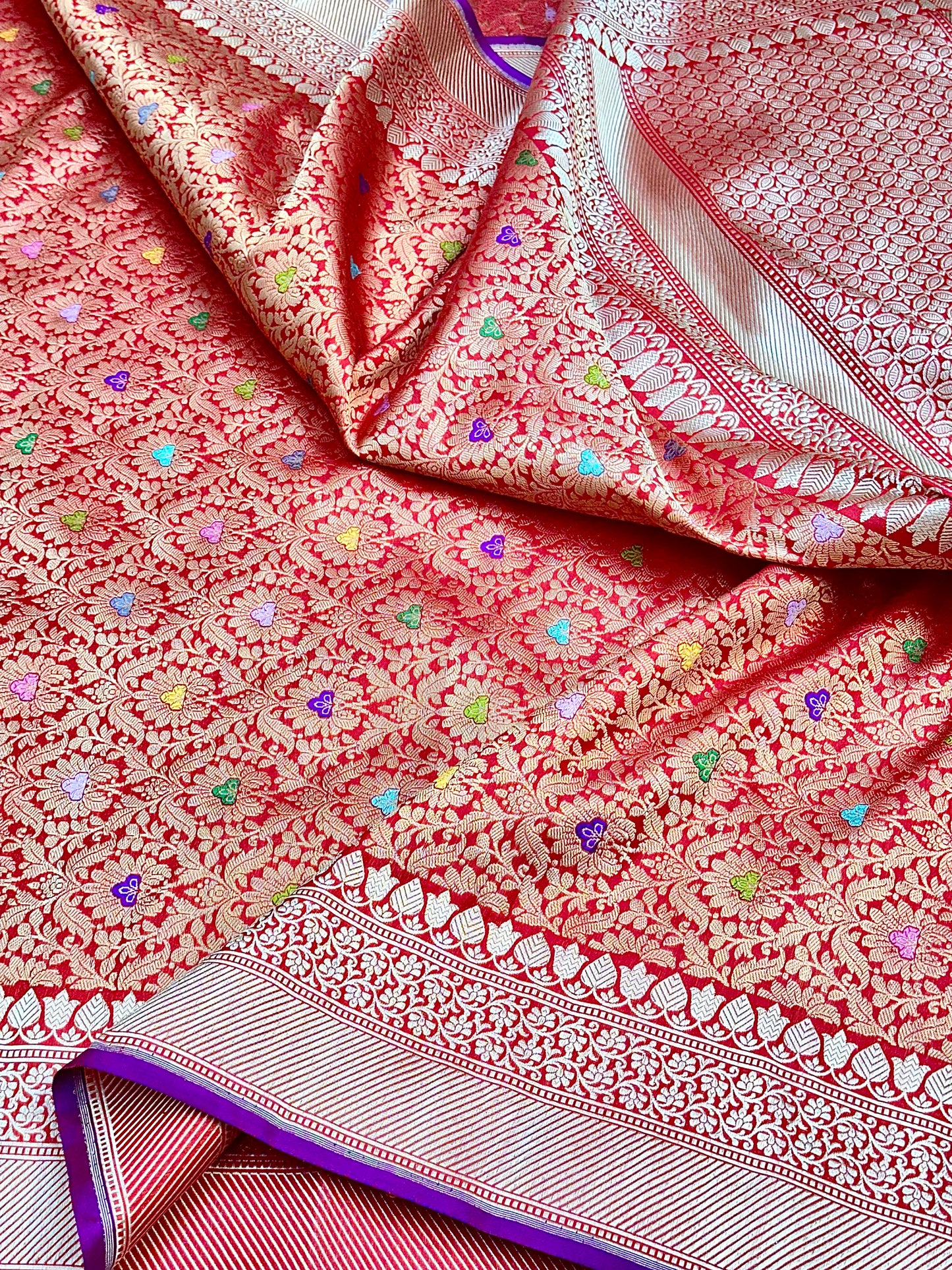 Red Designer Handloom Pure Banarasi Katan by Katan Silk Kadhwa weave Brocade Saree