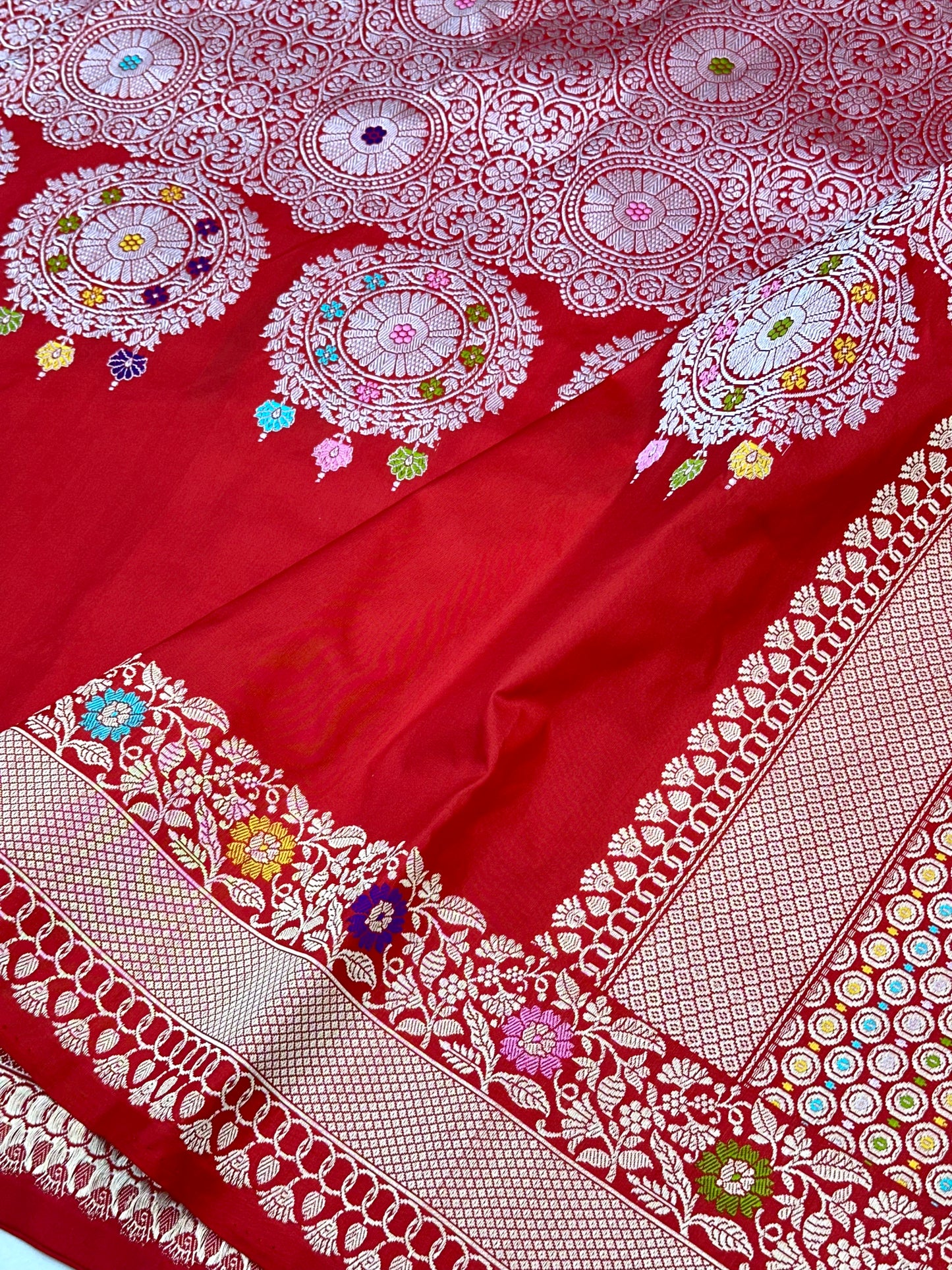 Red Designer Handloom Pure Banarasi Katan by Katan Silk Kadhwa weave Saree