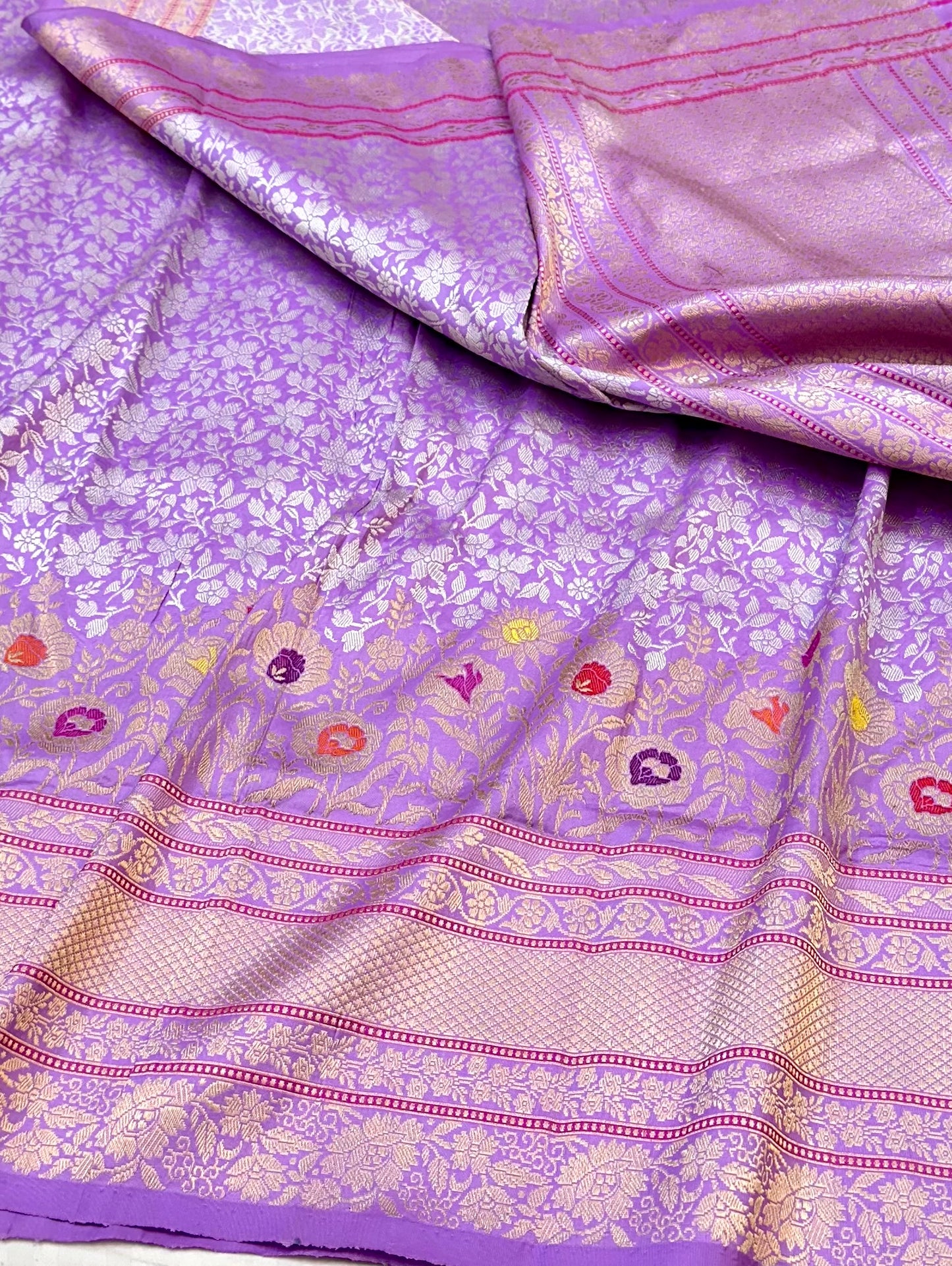 Lavender Skirt Pattern Designer Handloom Banarasi Katan by Katan Silk Saree