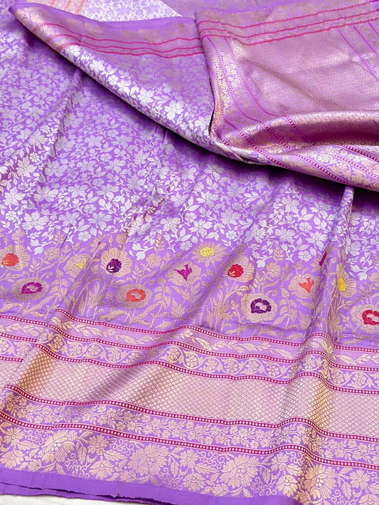 Lavender Skirt Pattern Designer Handloom Banarasi Katan by Katan Silk Saree
