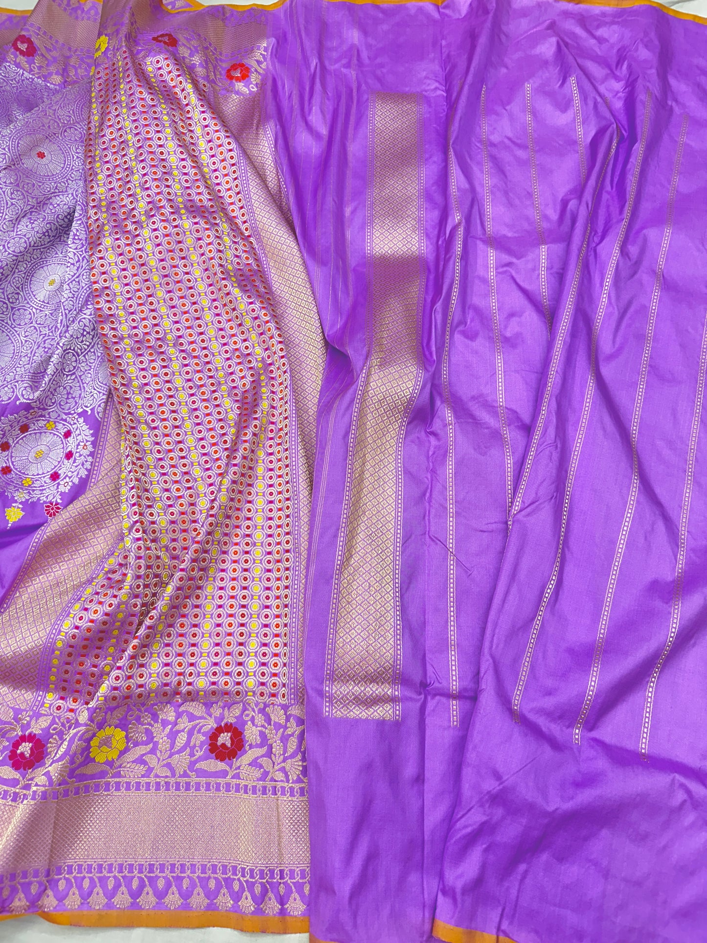 Lavender Skirt Pattern Designer Handloom Pure Banarasi Katan by Katan Silk Kadhwa weave Saree