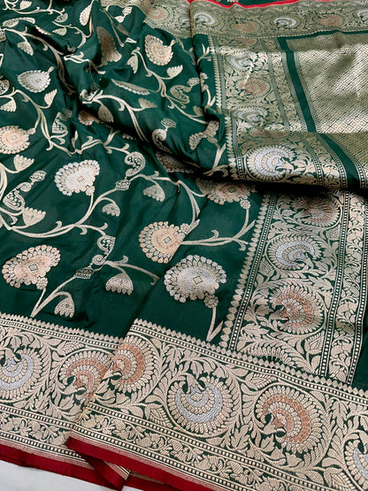 Green Pure Handloom Banarasi Katan by Katan Silk Saree