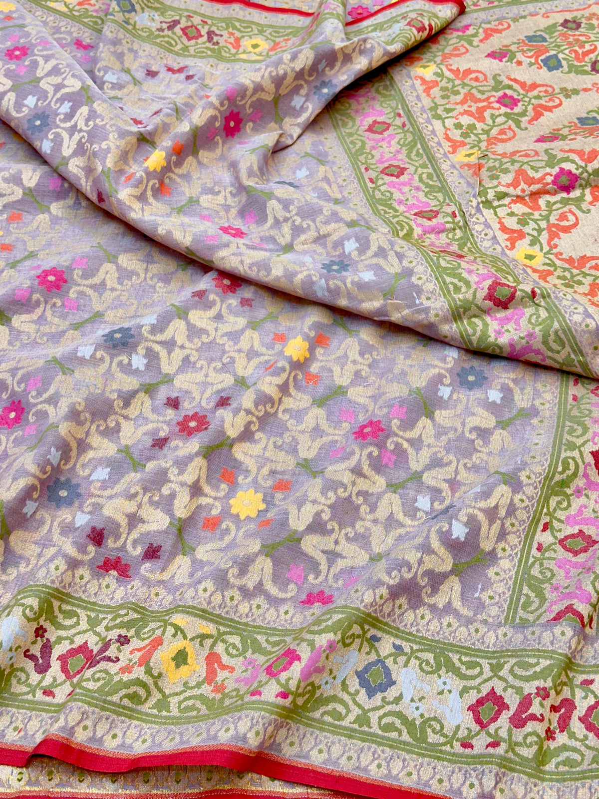 Lavender Pure Banarasi Cotton Jamdani Cutwork weave Saree