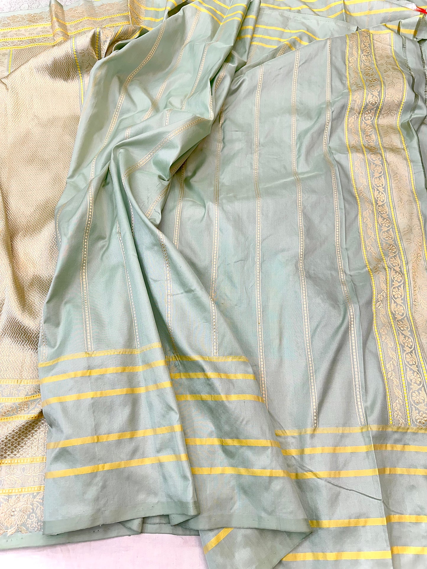 Light Pista Green Skirt Pattern Designer Handloom Pure Banarasi Katan by Katan Silk Kadhwa weave Saree