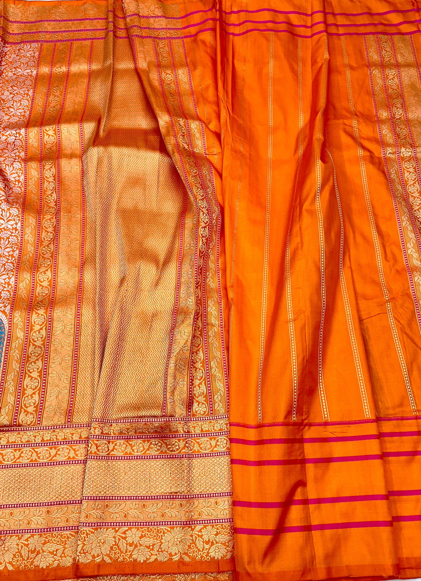 Orange Skirt Pattern Designer Handloom Banarasi Katan by Katan Silk Saree