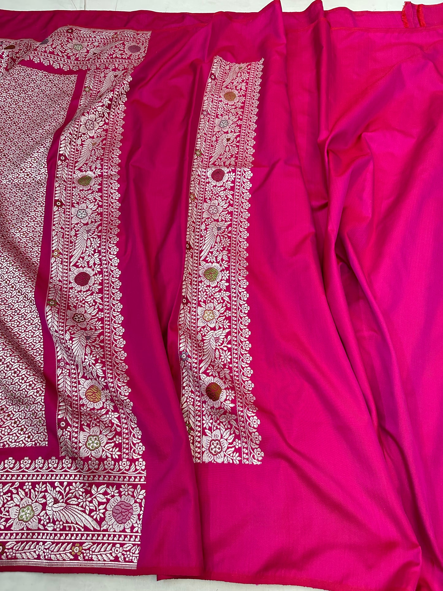 Strawberry Pink Pure Handloom Banarasi Katan by Katan Silk Ektara Kadhwa weave Saree