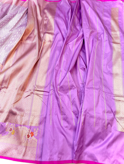 Lavender Skirt Pattern Designer Handloom Banarasi Katan by Katan Silk Saree