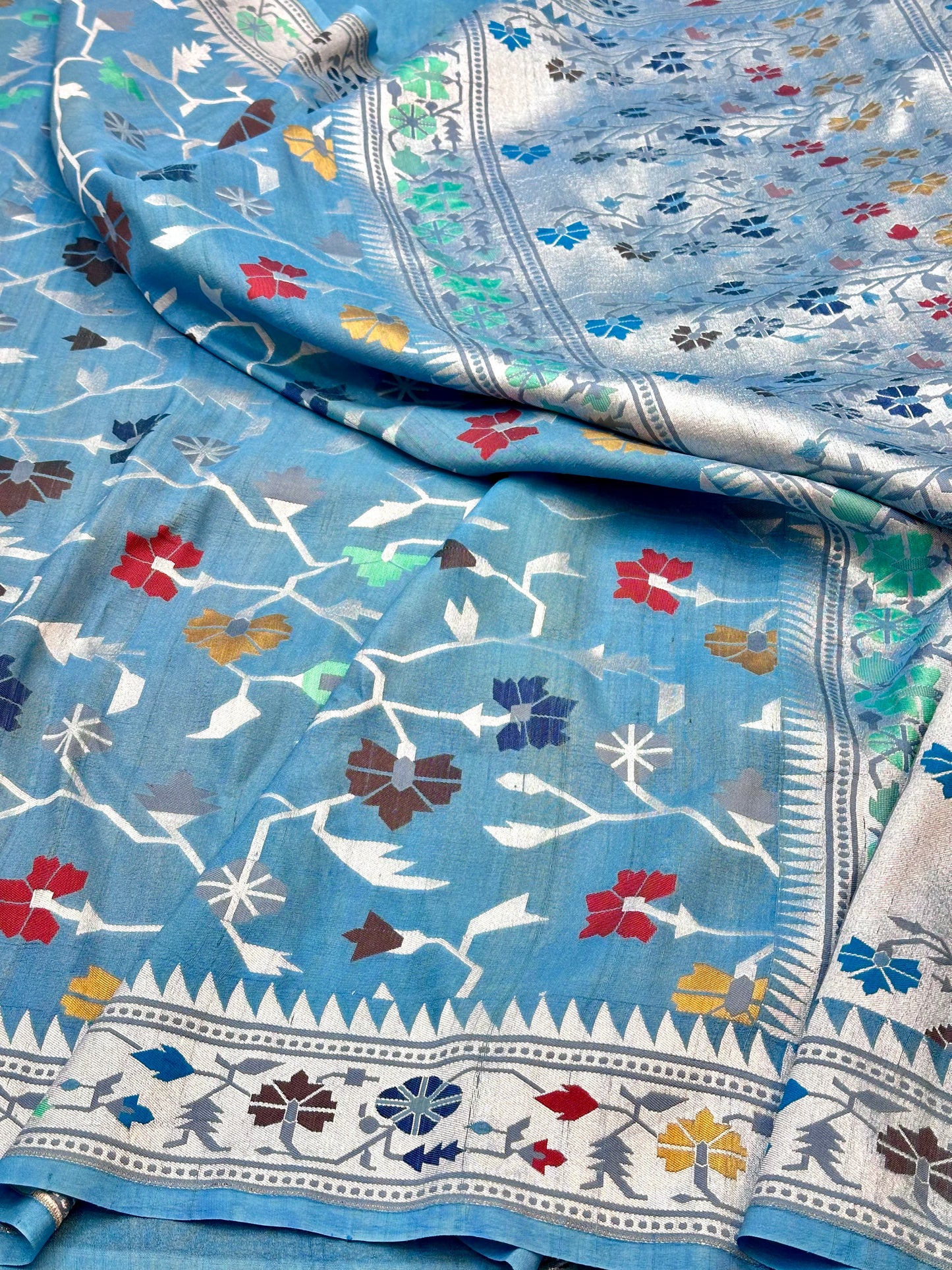 Blue Banarasi Tassar Silk Cutwork weave dyeable Saree