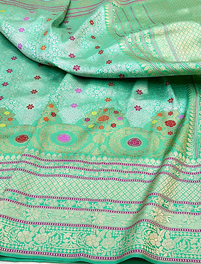 Sea Green Skirt Pattern Designer Handloom Banarasi Katan by Katan Silk Saree