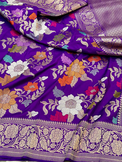 Purple jaal designer Pure Handloom Banarasi Katan by Katan Silk Kadhwa weave Saree