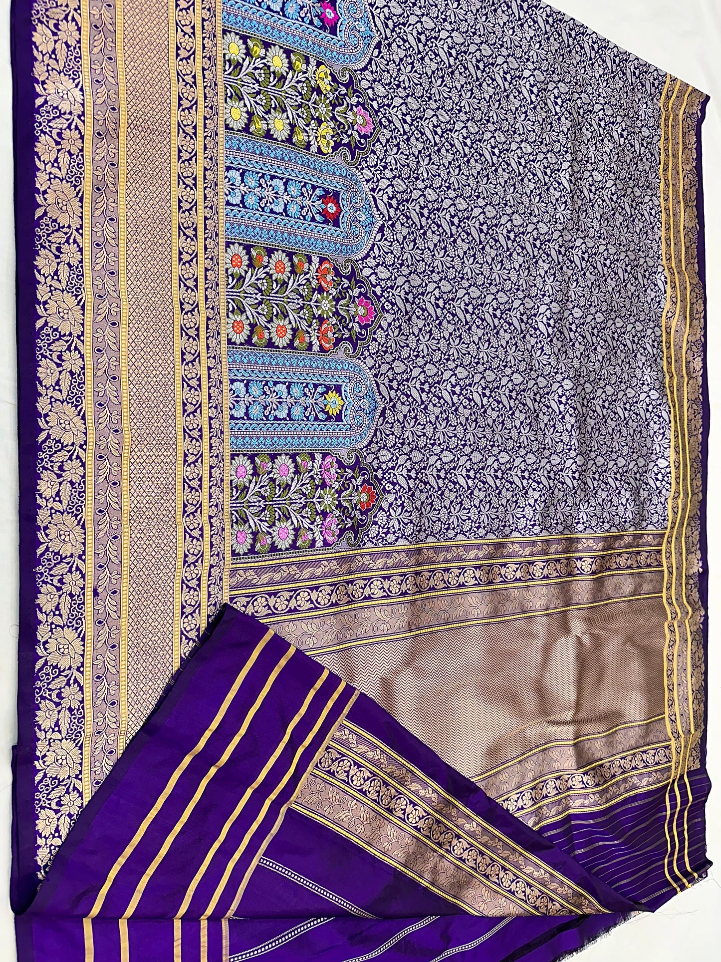 Purple Skirt Pattern Designer Handloom pure Banarasi Katan by Katan Silk Kadhwa weave Saree