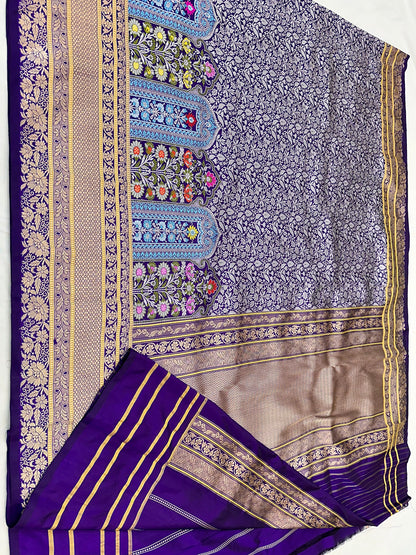 Purple Skirt Pattern Designer Handloom pure Banarasi Katan by Katan Silk Kadhwa weave Saree