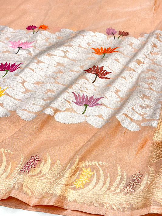 Peach Skirt Pattern Designer Handloom Banarasi Katan by Tissue Silk Saree