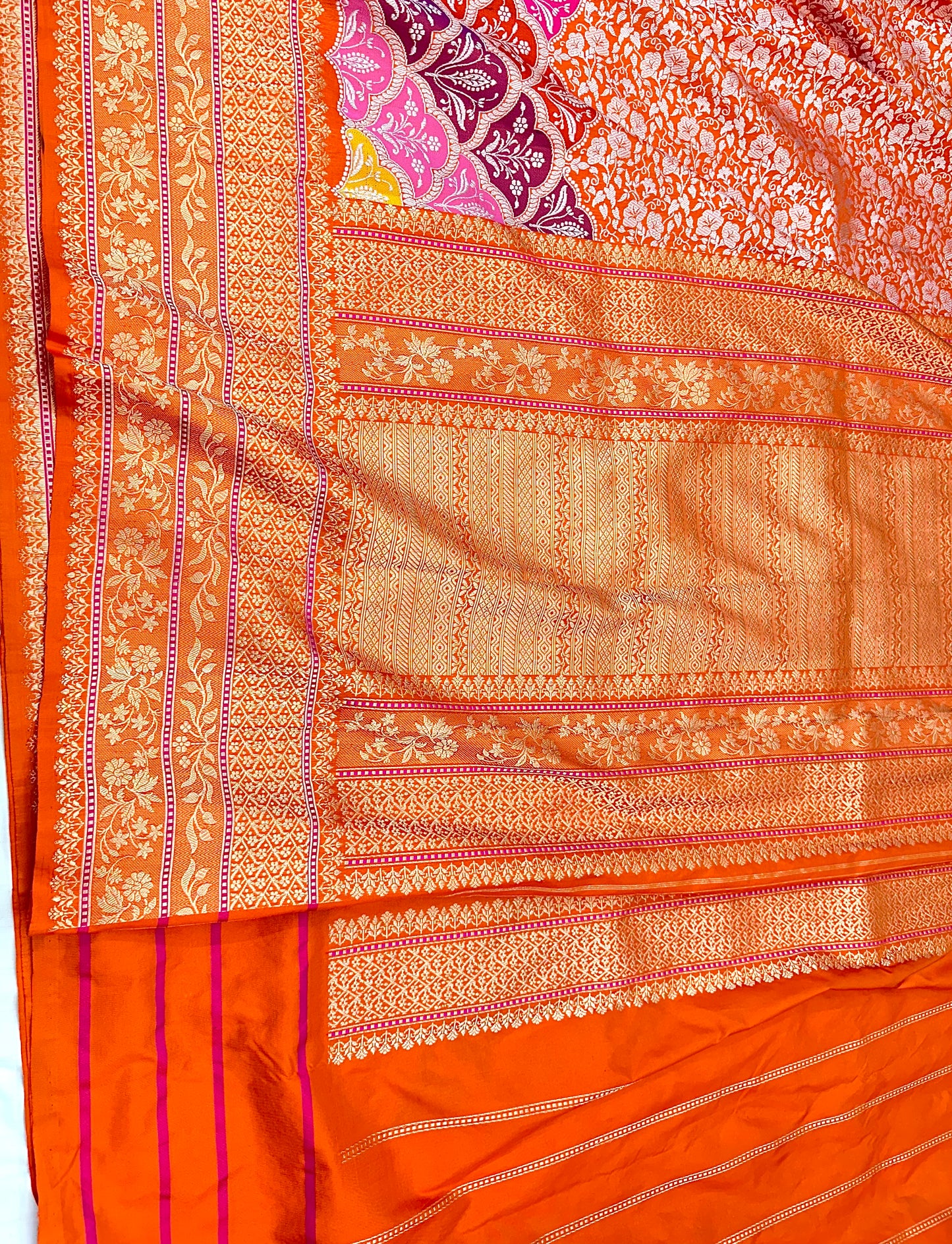 Orange Designer Handloom Pure Banarasi Katan by Katan Silk Kadhwa weave Saree