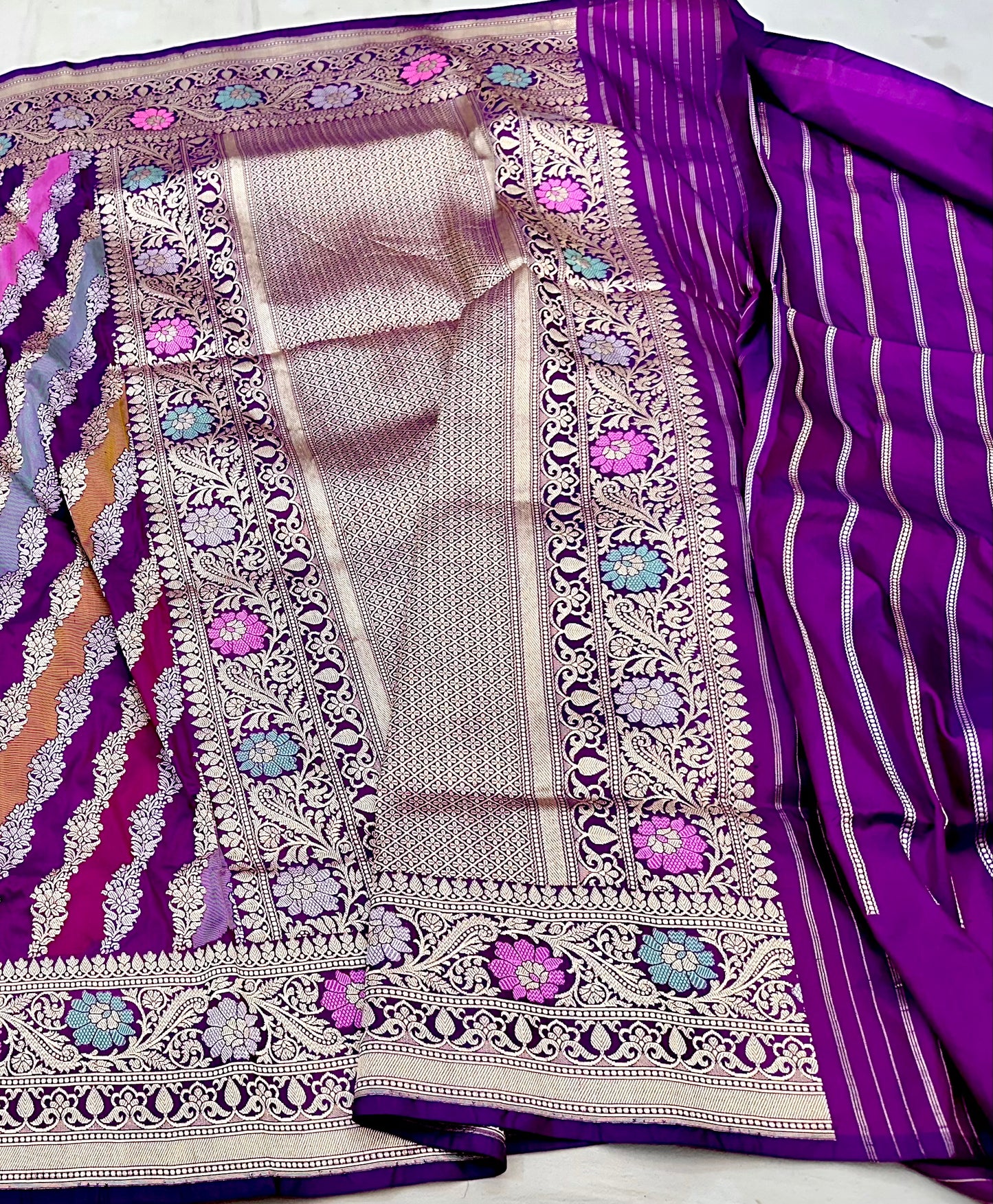 Magenta Rangkat designer Pure Handloom Banarasi Katan by Katan Silk Saree