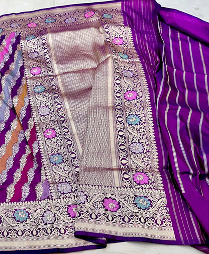 Magenta Rangkat designer Pure Handloom Banarasi Katan by Katan Silk Saree