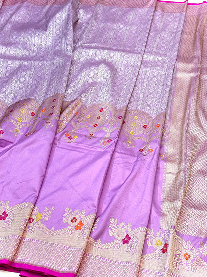 Lavender Skirt Pattern Designer Handloom Banarasi Katan by Katan Silk Saree