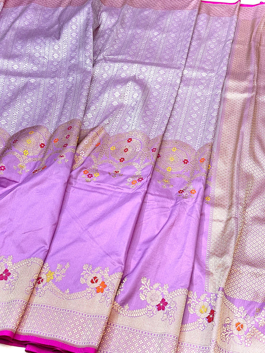 Lavender Skirt Pattern Designer Handloom Banarasi Katan by Katan Silk Saree