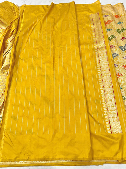 Yellow Pure Handloom Banarasi Katan by Katan Silk Kadhwa weave Saree