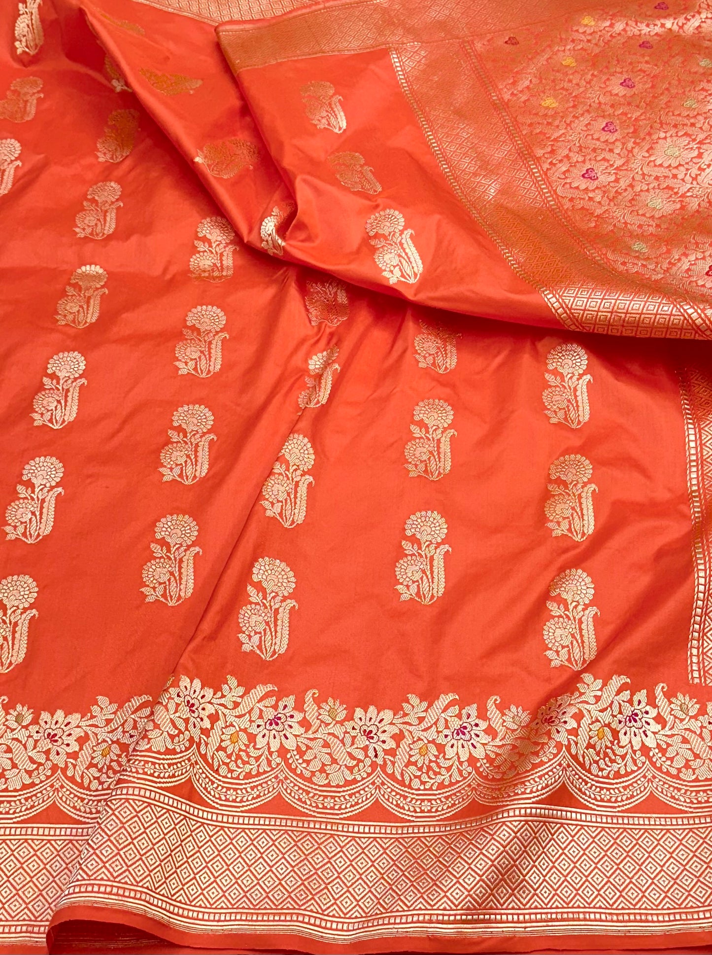 Orange Designer Handloom Banarasi Katan by Katan Silk Saree
