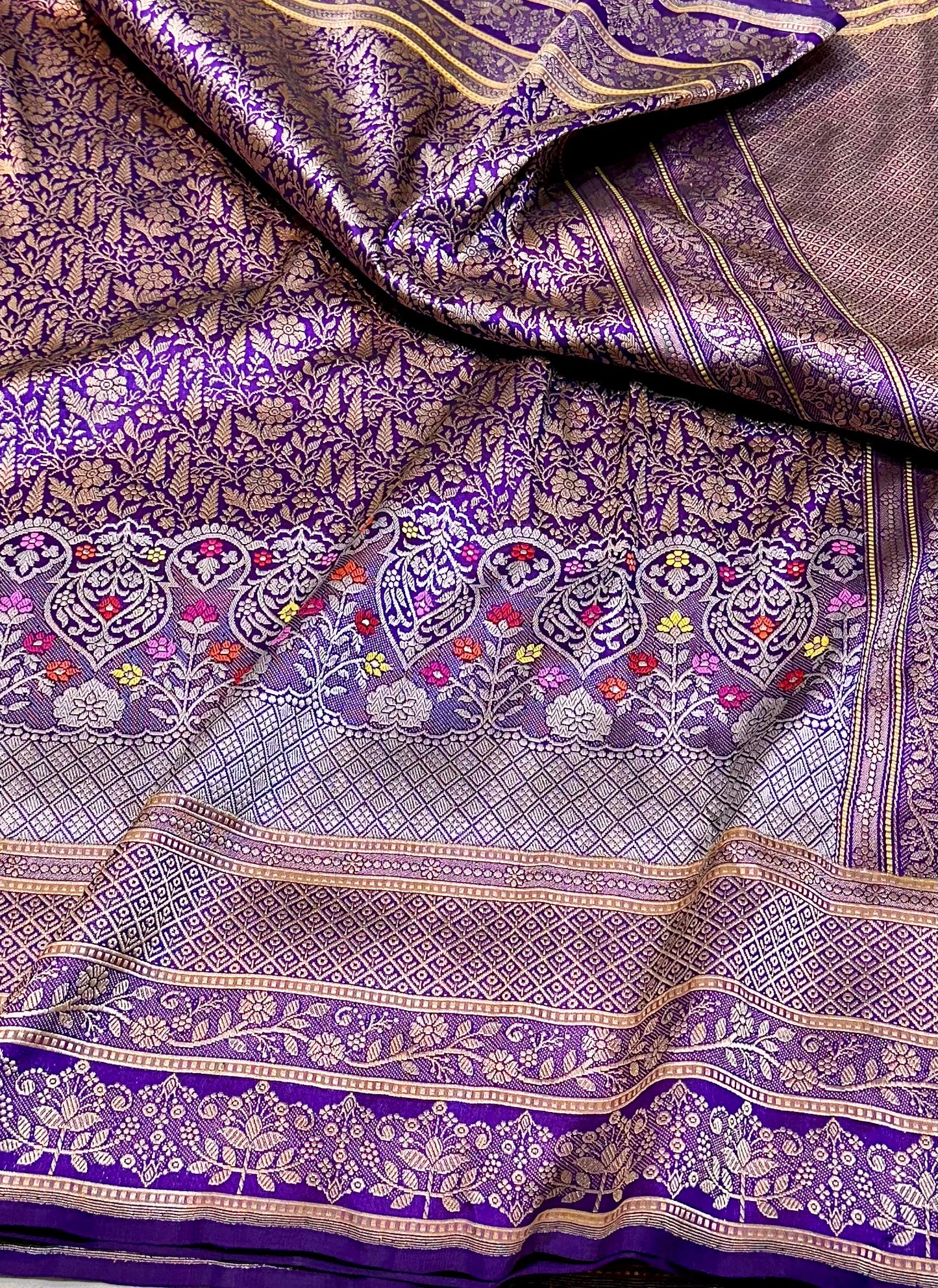 Purple Designer Handloom Pure Banarasi Katan by Katan Silk Kadhwa weave Saree