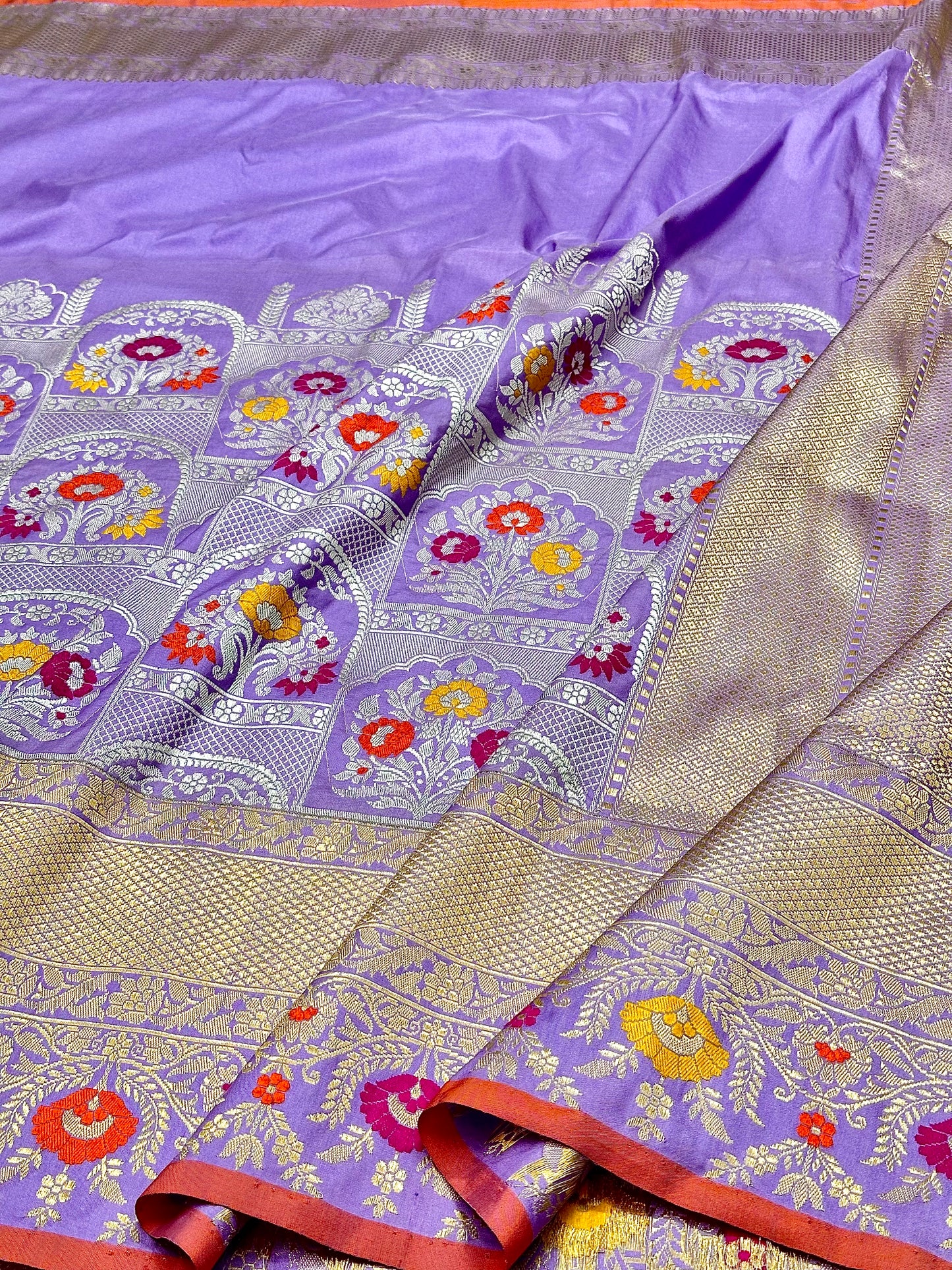 Lavender Skirt Pattern Designer Handloom Banarasi Katan by Katan Silk Saree