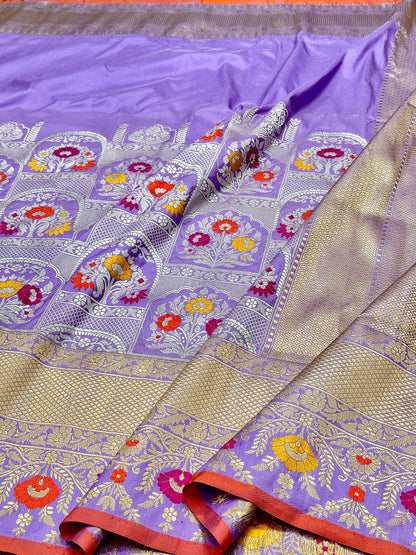 Lavender Skirt Pattern Designer Handloom Banarasi Katan by Katan Silk Saree