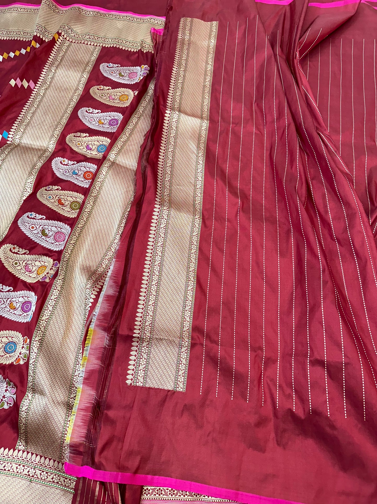 Maroon Pure Handloom Banarasi Katan by Katan Silk Kadhwa weave  Saree
