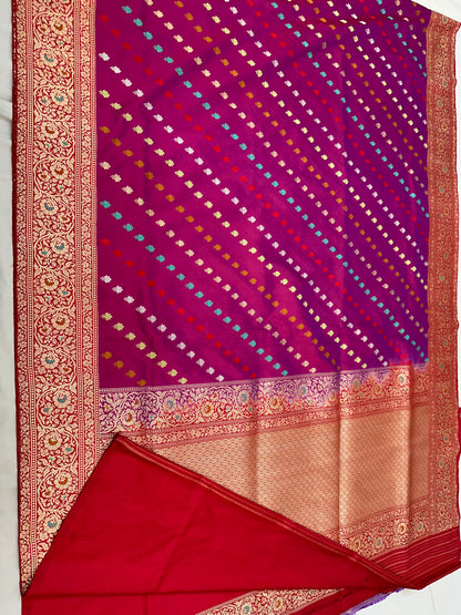 Magenta Pure Handloom Banarasi Katan by Katan Silk Kadhwa weave Saree