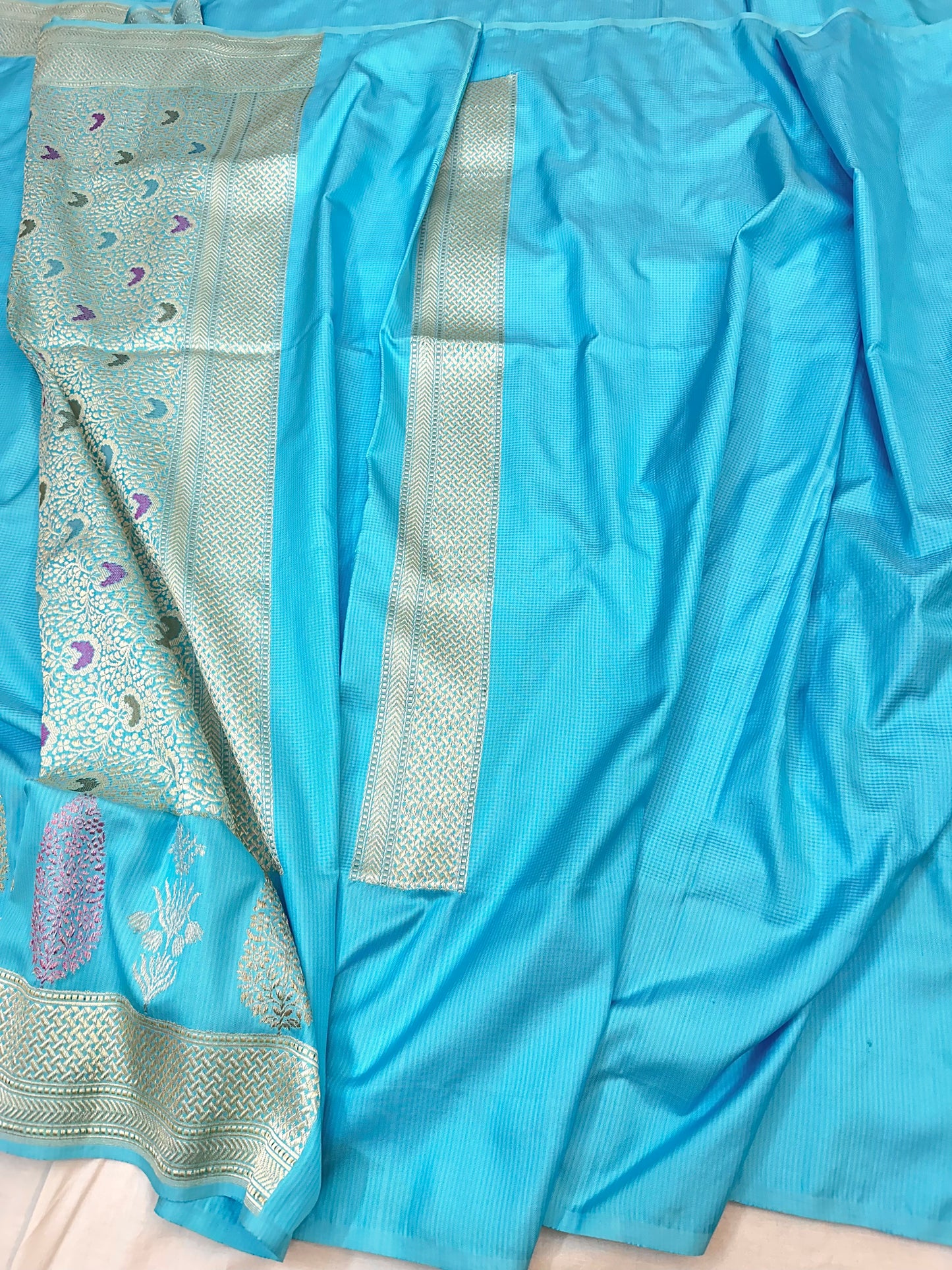 Sky Blue Pure Handloom Banarasi Katan by Katan Silk Ektara Kadhwa weave Saree