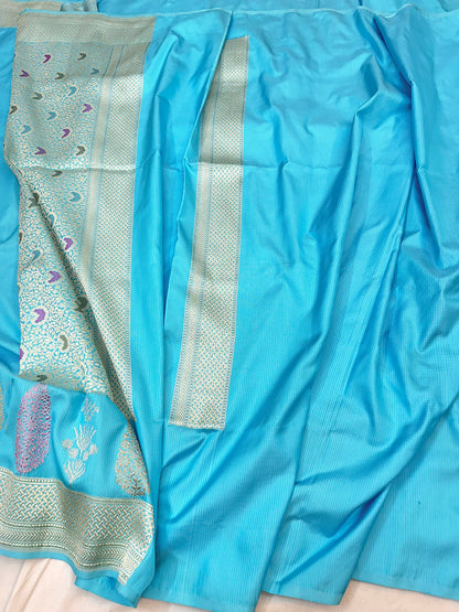 Sky Blue Pure Handloom Banarasi Katan by Katan Silk Ektara Kadhwa weave Saree