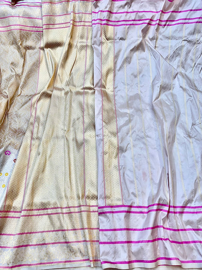 Half white Skirt Pattern Designer Handloom Banarasi Katan by Katan Silk Saree