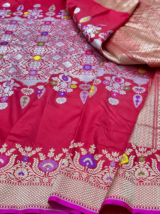 Red Skirt Pattern Designer Handloom Banarasi Katan by Katan Silk Saree