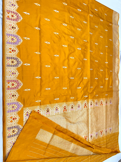 Mustard Pure Handloom Banarasi Katan by Katan Silk Kadhwa weave Saree